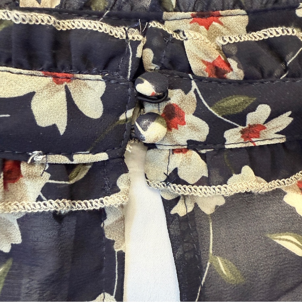 POL Navy Floral Ruffle Sheer Blouse Women’s Large Boho Romantic Cottagecore NWT - Picture 6 of 10